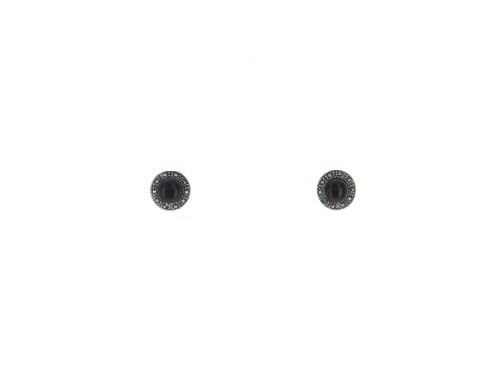 A photo of the Sterling Silver with Marcasite Black Stud Earrings product