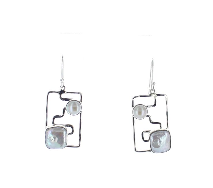 A photo of the Sterling Silver Mother of Pearl Earrings product