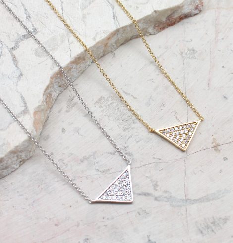 A photo of the Tiny Triangles Necklace product