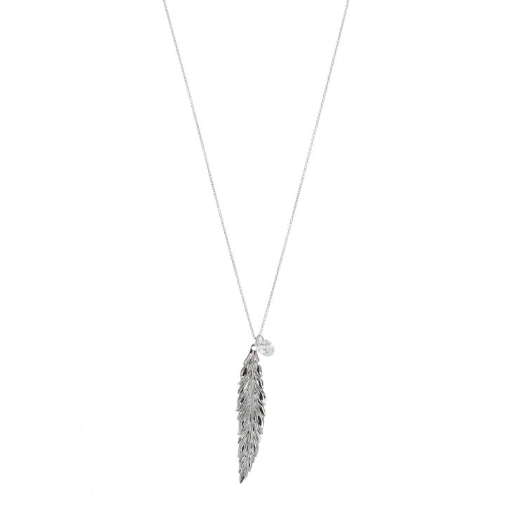 A photo of the Silver Feather Necklace product