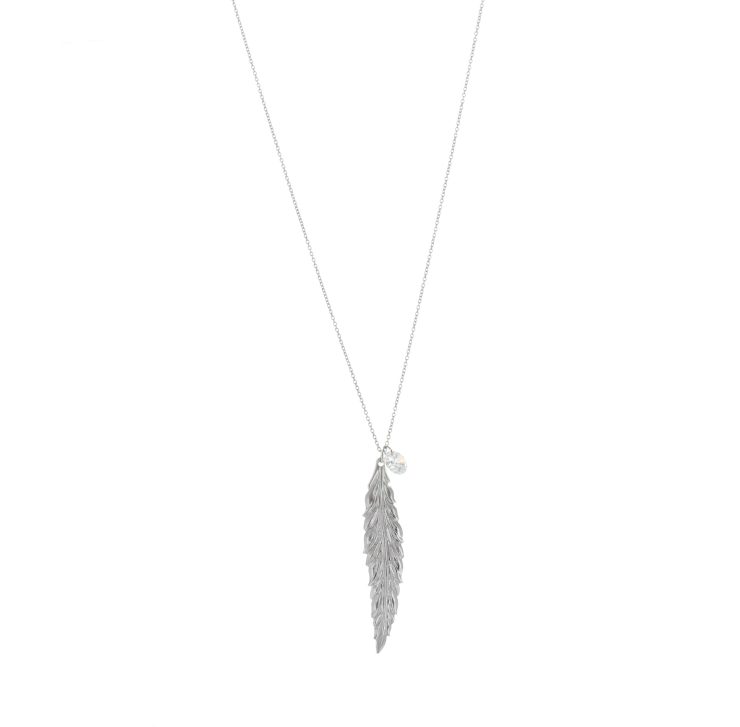 A photo of the Silver Feather Necklace product