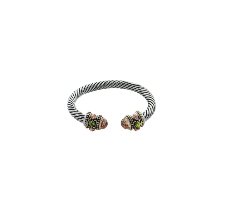A photo of the Light Peach & Green Stones Cuff Bracelet product