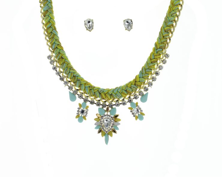 A photo of the Green Braided Woven Chain Necklace product