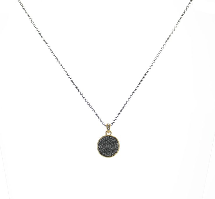 A photo of the Gold & Charcoal Rhinestone Coin Necklace product