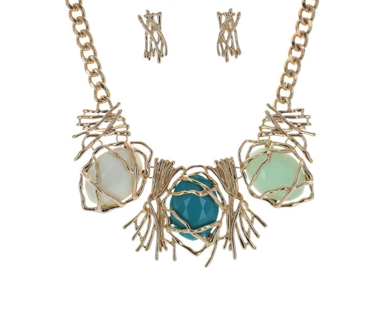 A photo of the Shades Of Blue Web Statement  Necklace product