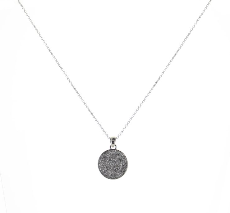 A photo of the Large Silver Rhinestone Coin Necklace product