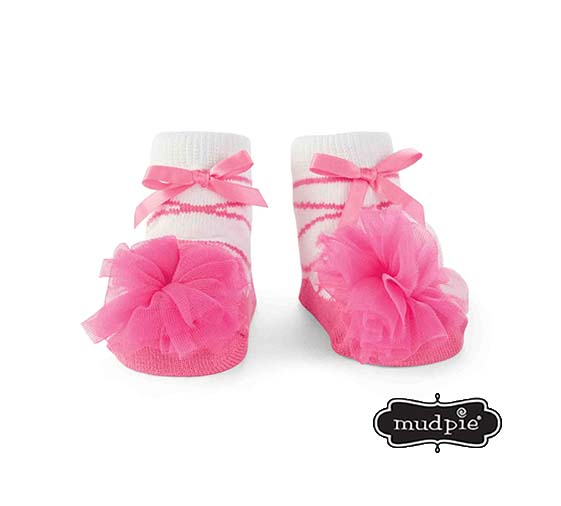 A photo of the Mudpie: Ballet Puff Socks product