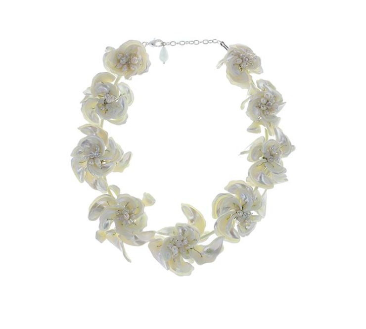 A photo of the Mother of Pearl Flower Storm Necklace product