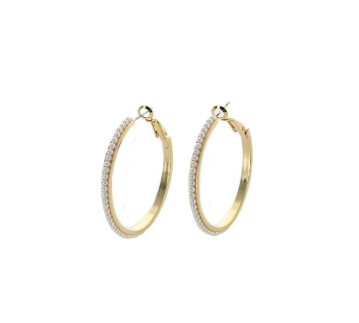 A photo of the Pearl Hoop Earrings product