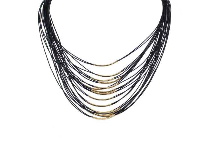 A photo of the Black Leather Multi Strand Necklace product