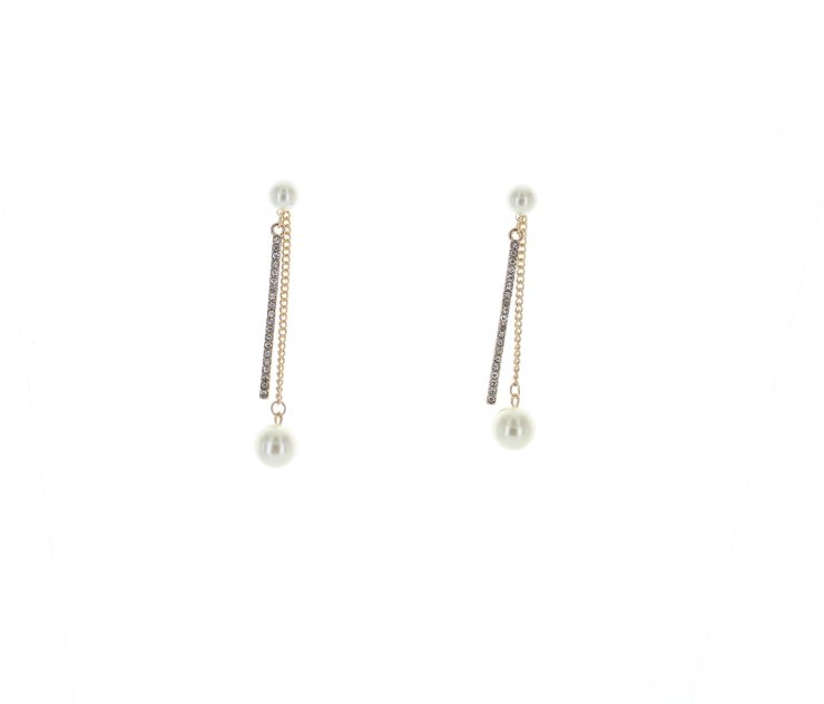 A photo of the Pearl On a Rhinestone Bar Earrings product