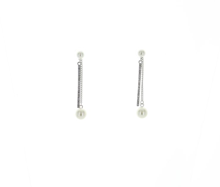 A photo of the Pearl On a Rhinestone Bar Earrings product