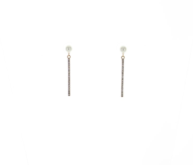 A photo of the Pearl On a Rhinestone Bar Earrings product