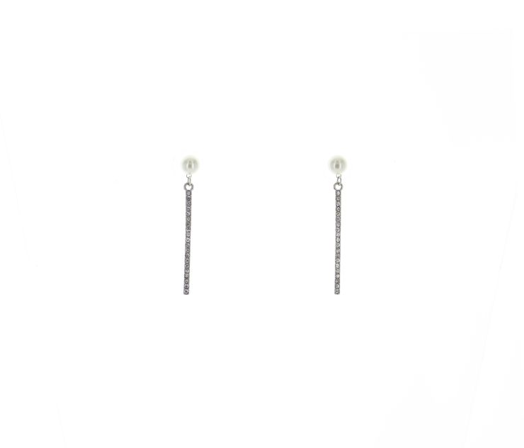 A photo of the Pearl On a Rhinestone Bar Earrings product