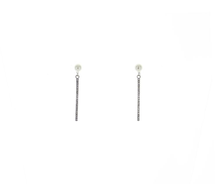 A photo of the Pearl On a Rhinestone Bar Earrings product