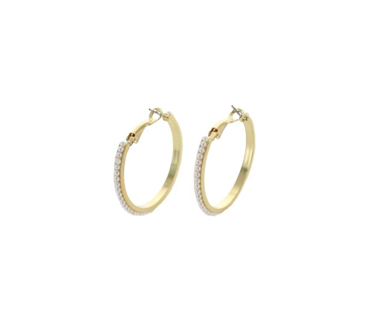 A photo of the Pearl Hoop Earrings product
