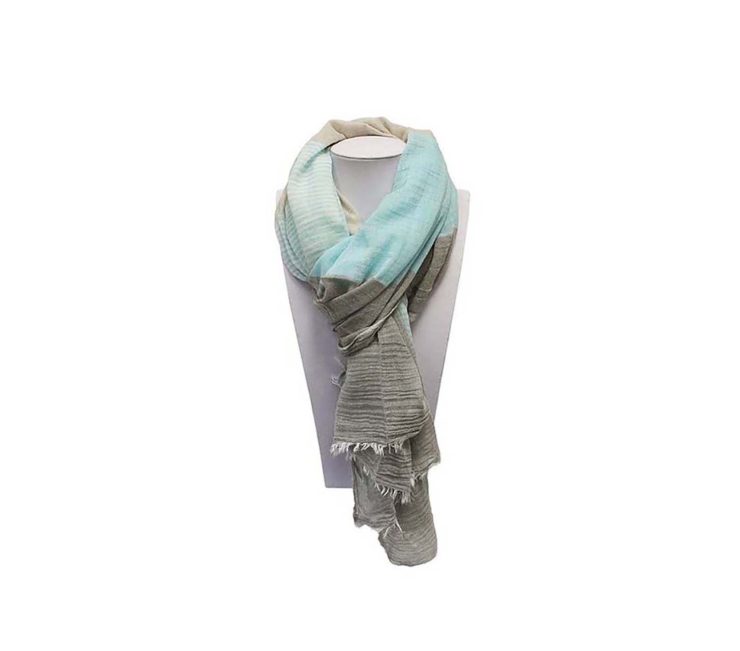 A photo of the Two Toned Gray and Blue Fringed-end Scarf product