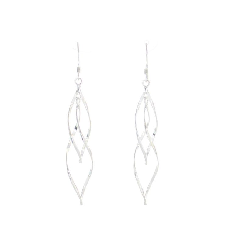 A photo of the Long Swirl Sterling Silver Earrings product