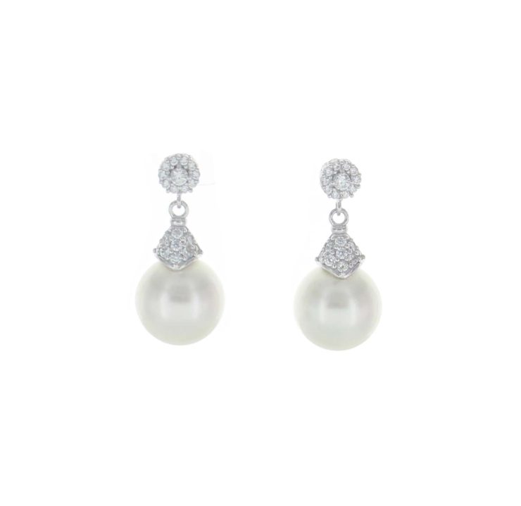 A photo of the 925 Pave Pearl Drop Earrings product