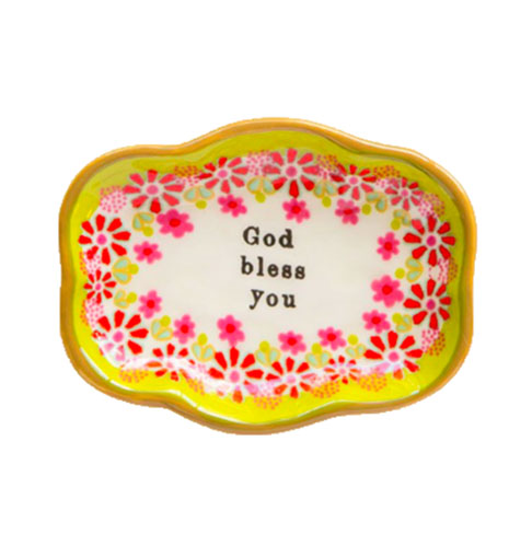A photo of the God Bless You Small Ceramic Trinket Dish product
