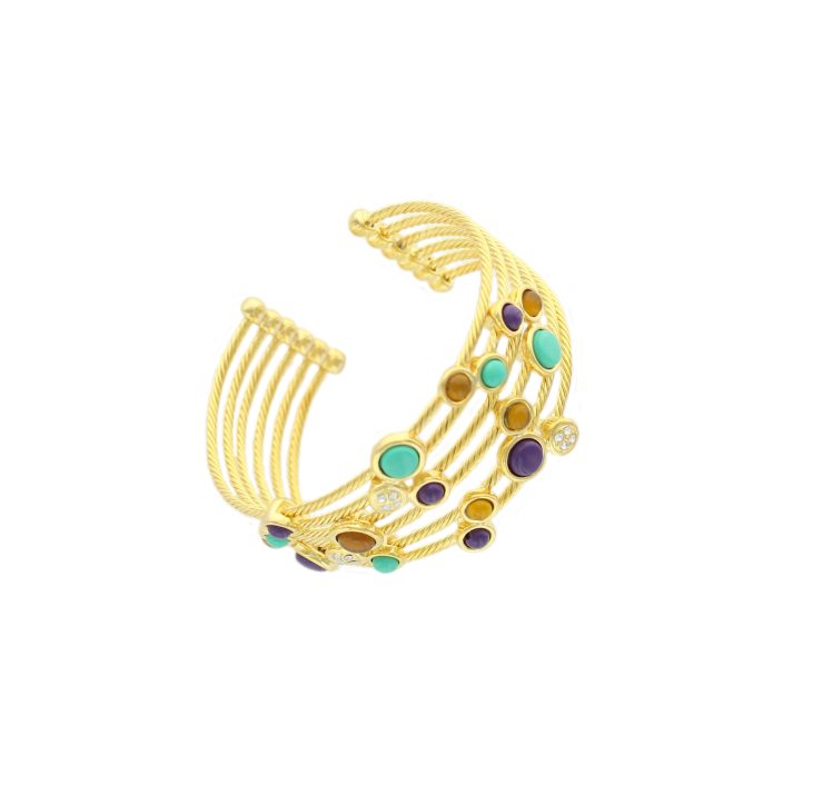 A photo of the Gold Wire Multicolor Beads Cuff Bracelet product