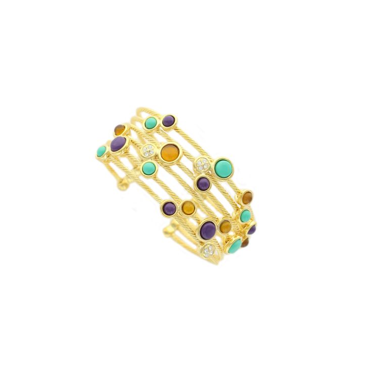 A photo of the Gold Wire Multicolor Beads Cuff Bracelet product