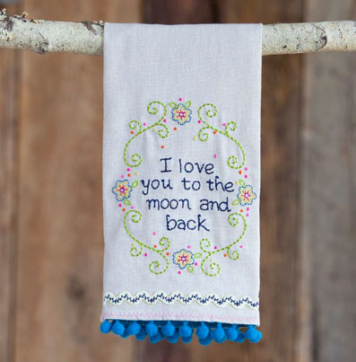 A photo of the "I Love You To The Moon And Back" Linen Hand Towel product