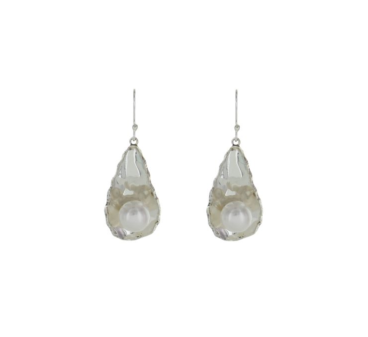 A photo of the Delicate Drop Mother of Pearl Earrings product