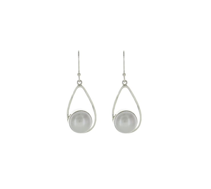 A photo of the Wide Drop Mother of Pearl Earrings product