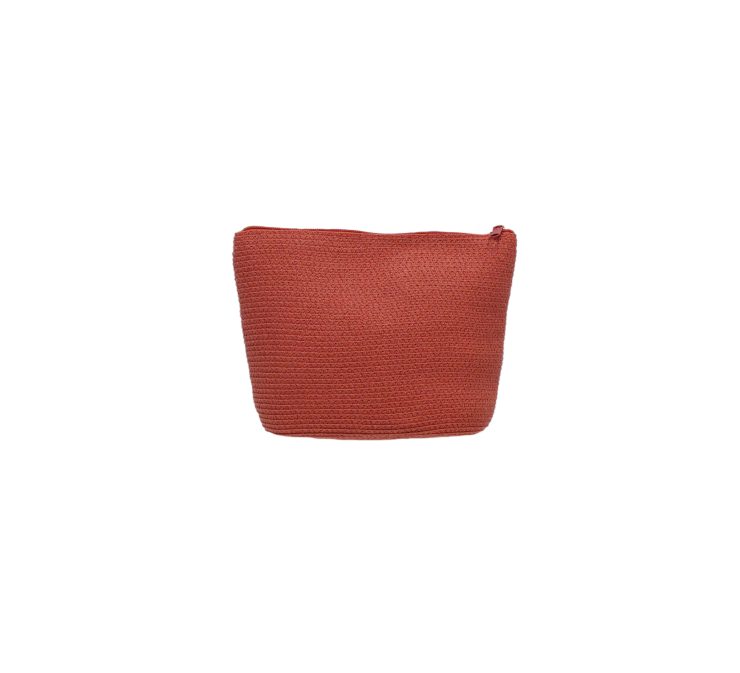 A photo of the Coral Leather Strap Straw Bag product