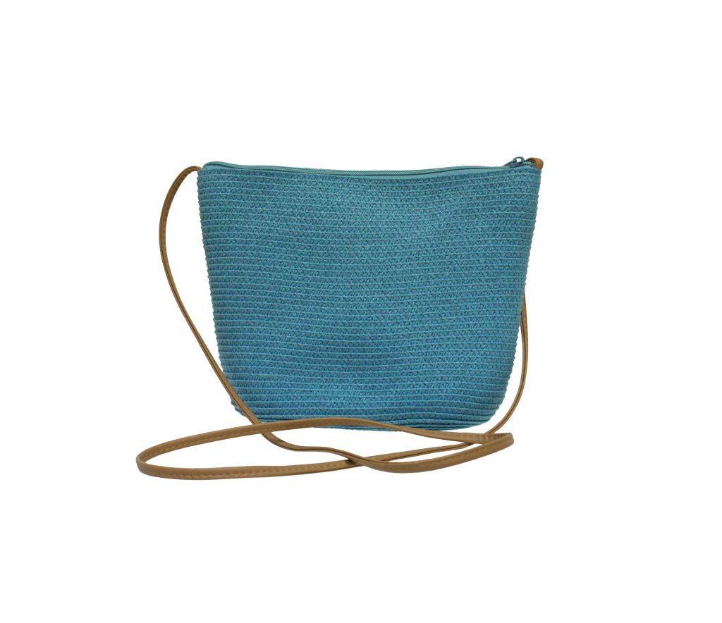 Turquoise Leather Strap Straw Bag - Best of Everything | Online Shopping
