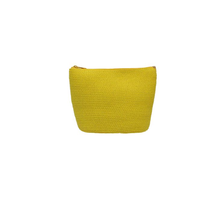 A photo of the Yellow Leather Strap Straw Bag product