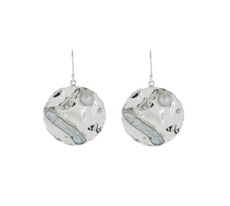A photo of the Pearls In A Silver Sea Earrings product