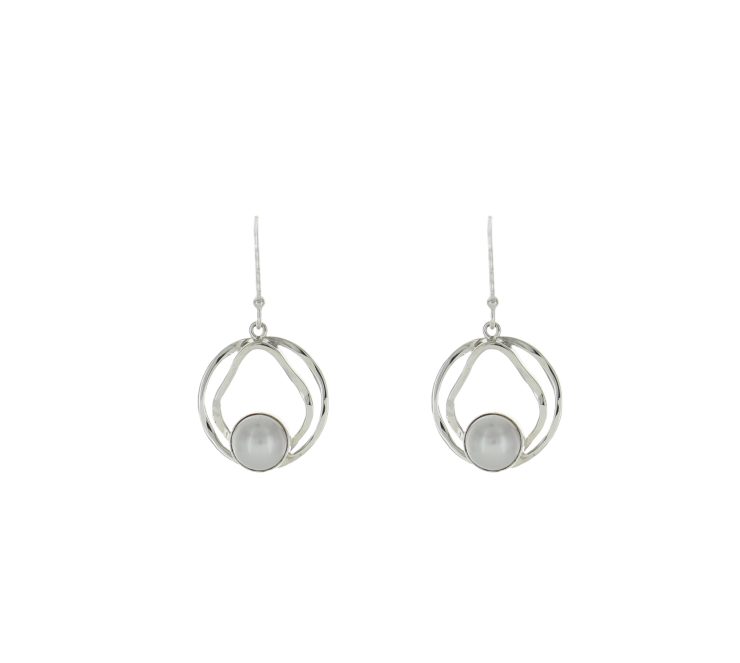A photo of the Round Frame Mother of Pearl Earrings product