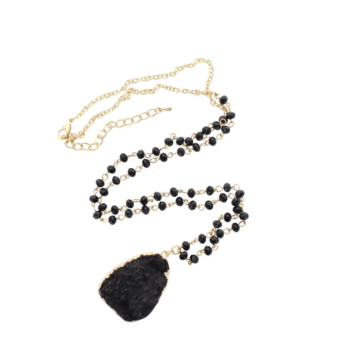 A photo of the Faux Black Druzy Necklace product