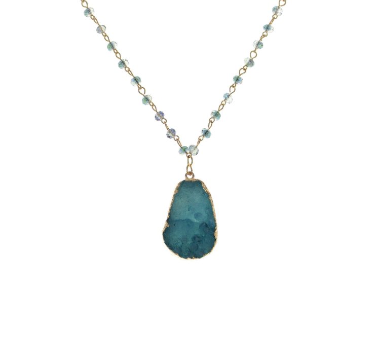 A photo of the Faux Teal Druzy Necklace product