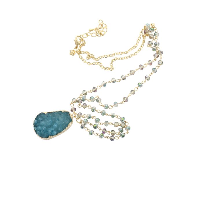 A photo of the Faux Teal Druzy Necklace product