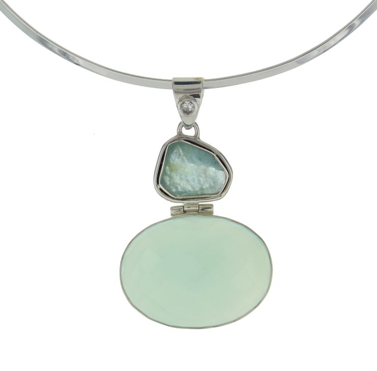 A photo of the Hiddenite & Prehnite Diamond Pendant product