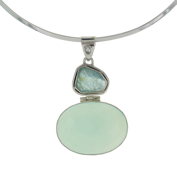 A photo of the Hiddenite & Prehnite Diamond Pendant product