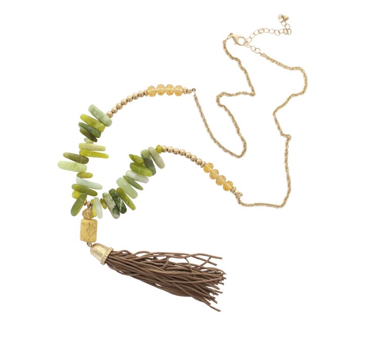 A photo of the Green Boho Tassel Necklace product