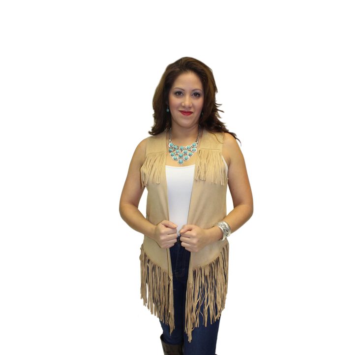 A photo of the Camel Fringe Leather Vest product