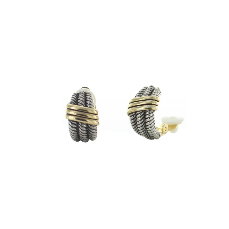 A photo of the Two Tone Cable Strand Clip-On Earrings product