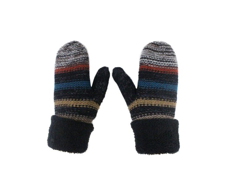 A photo of the Black Stripes Cozy Mittens product