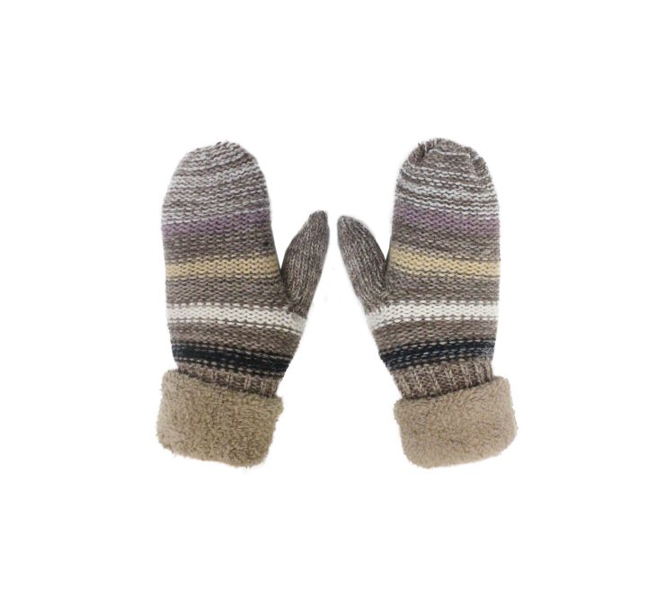 A photo of the Beige Stripes Cozy Mittens product