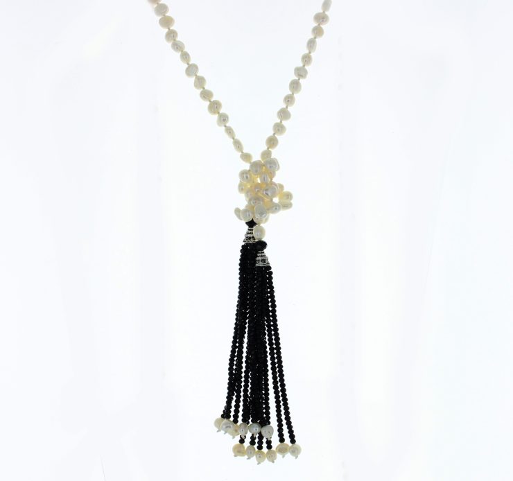 A photo of the Pearls & Black Crystals Necklace product