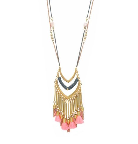 A photo of the Pink & Gold Boho Chandelier Necklace product