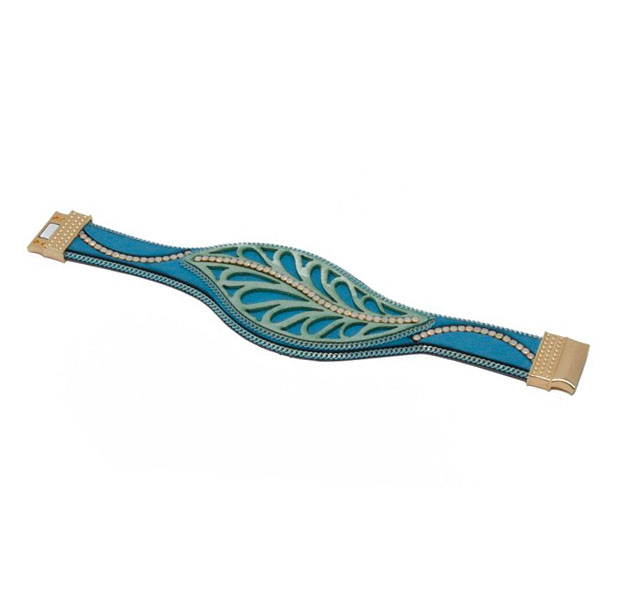 A photo of the Magnetic Turquoise Leather Bracelet product