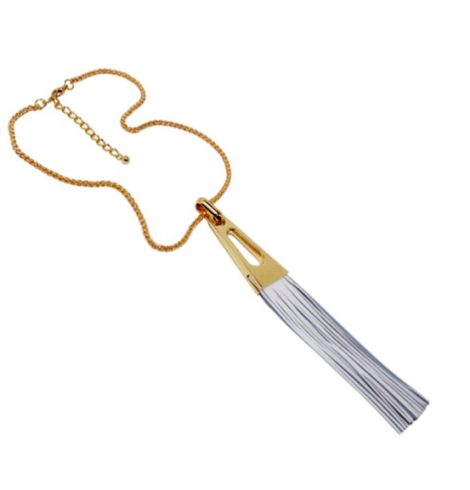 A photo of the White Leather Tassel Necklace product