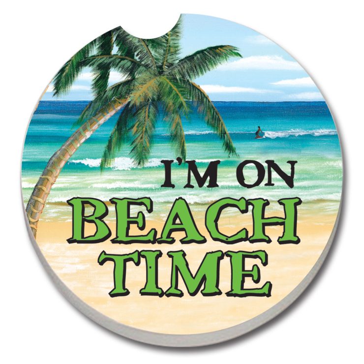 A photo of the "I'm On Beach Time" Car Coaster product