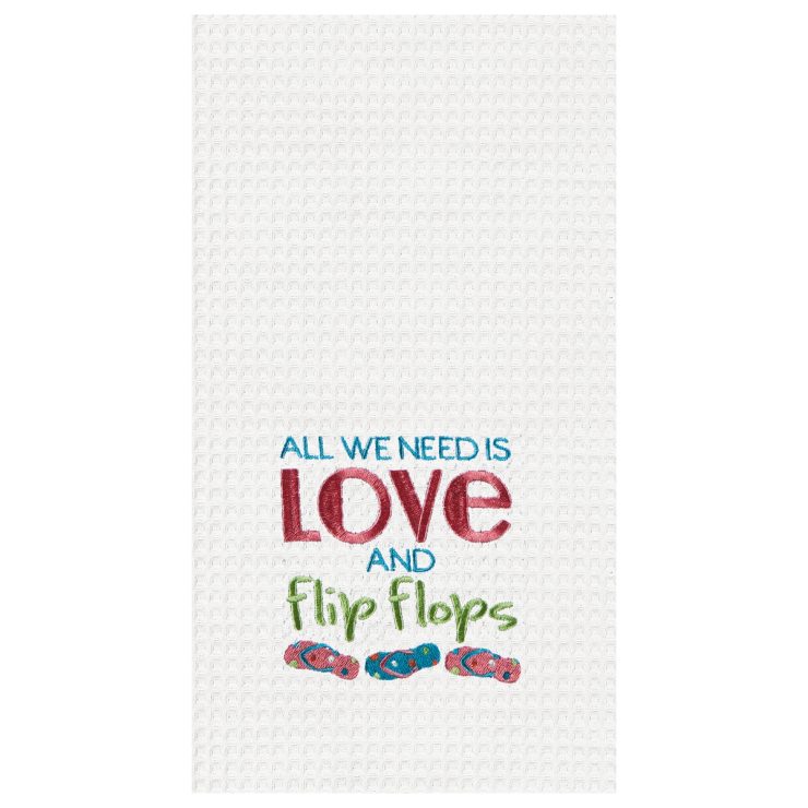 A photo of the "All We Need Is Love & Flip Flops" Kitchen Towel product